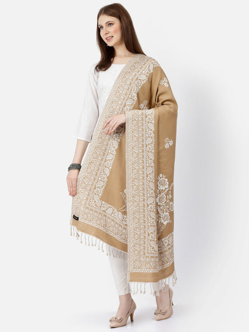 Women's Floral Jamawar Acrylic Border Wool Shawl